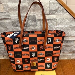 Dooney & Bourke Orange and Black Giants Checkered Tote